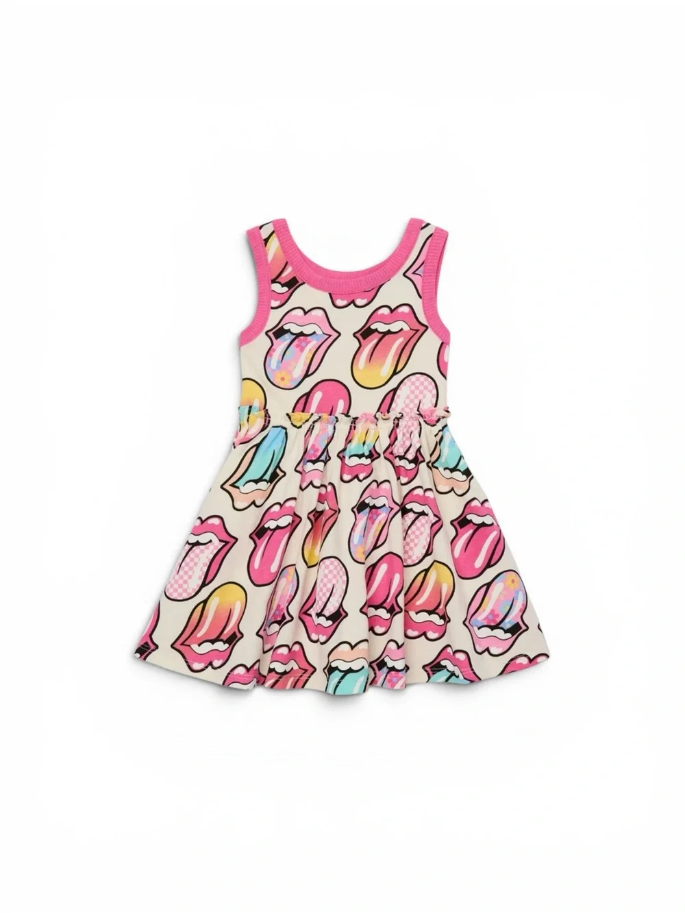 the Rolling Stones Pink and White Lip Print Tank Top